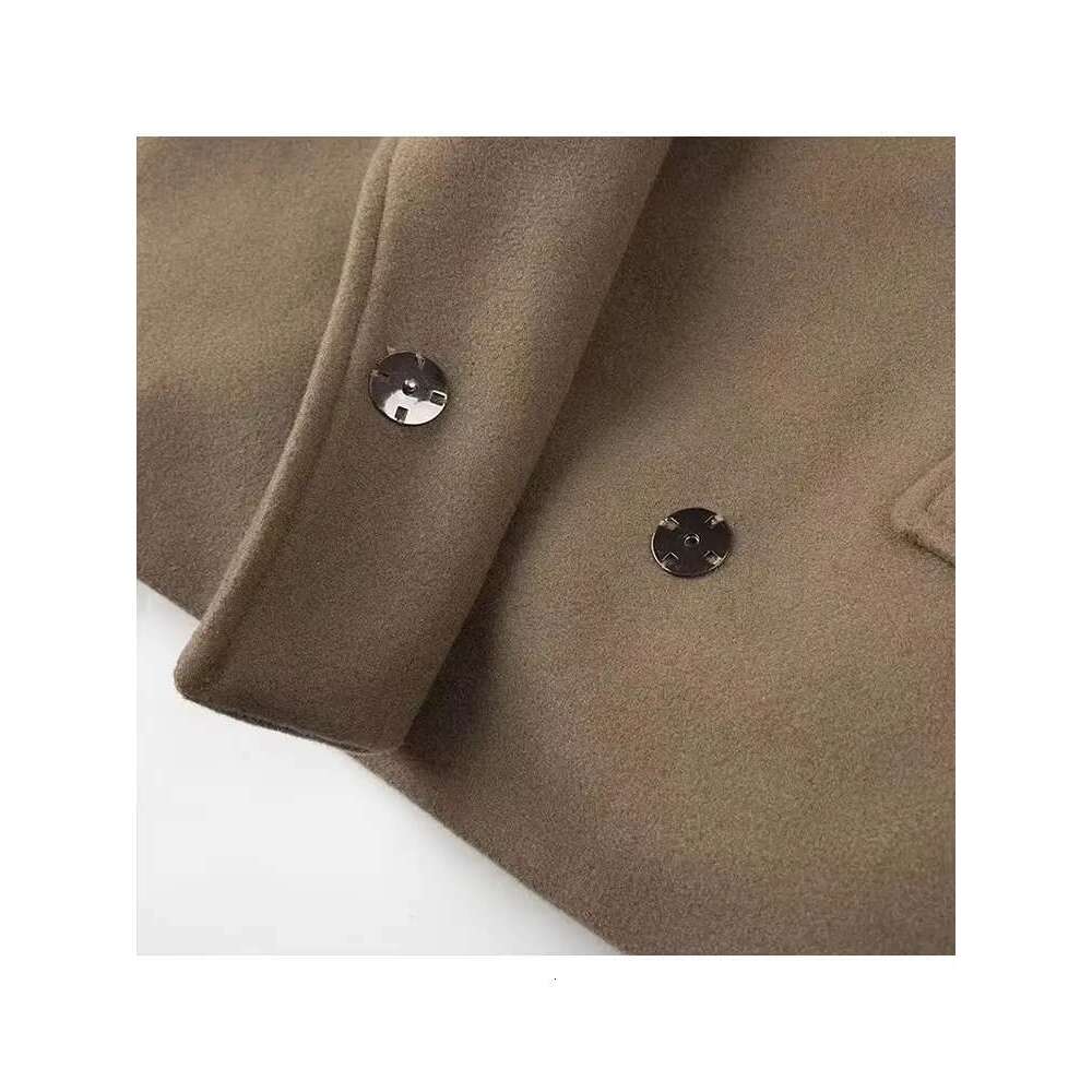 TRAFZA Fashion Vintage New Women Casual Outerwear Long Sleeve Belt Decoration Loose Lapel Woolen Coat Button-Up Chic Tops
