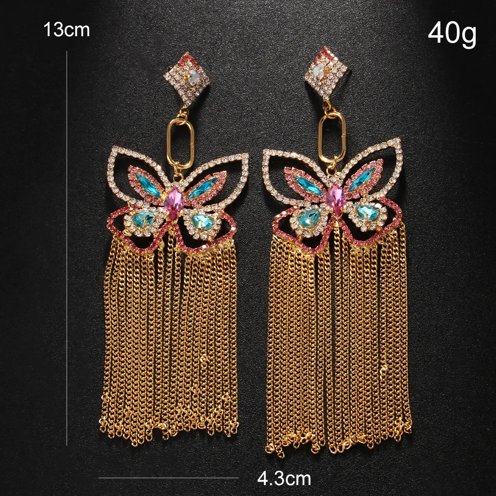 Shiny Purple Butterfly Tassel Earrings Y2k Elegant for Women Crystal Pendant Earrings Charms Jewelry Tending 250411