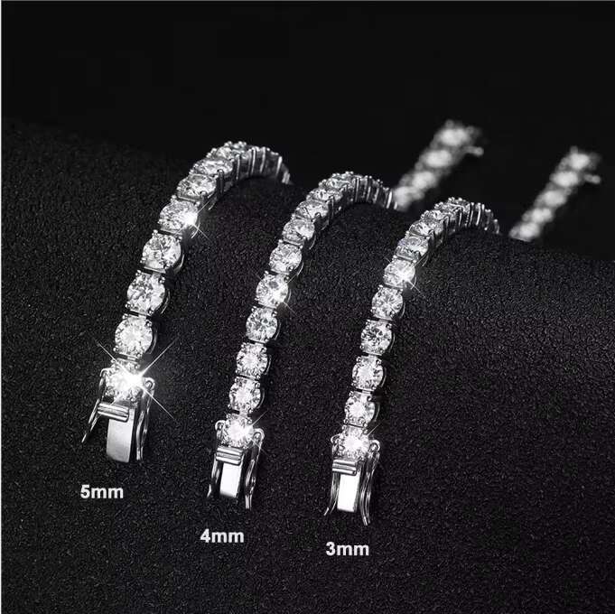 Custom 925 Silver 3 4 5 mm Iced Out Gra Certified Lab Grown Diamond Moissanite Bracelet Tennis Chain Men Women Fine Jewelry