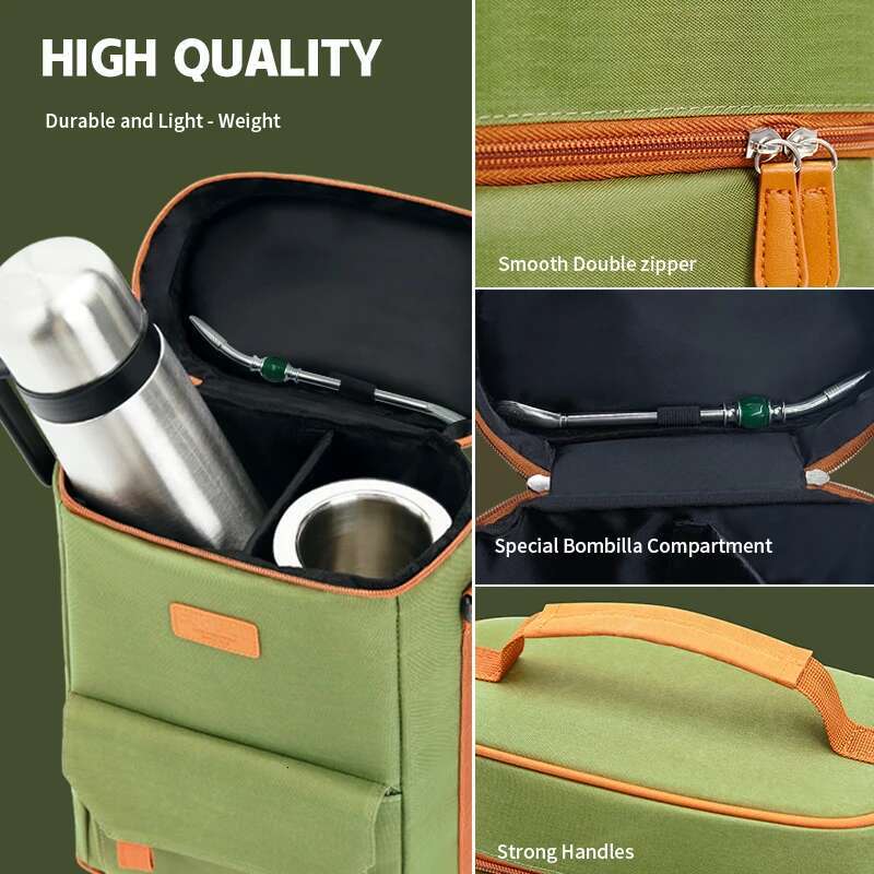 Premium Yerba Mate Kit Carrier Tote - Waterproof 2 Wine Bottle Pockets Portable Bag For Travel, Picnic, Beach