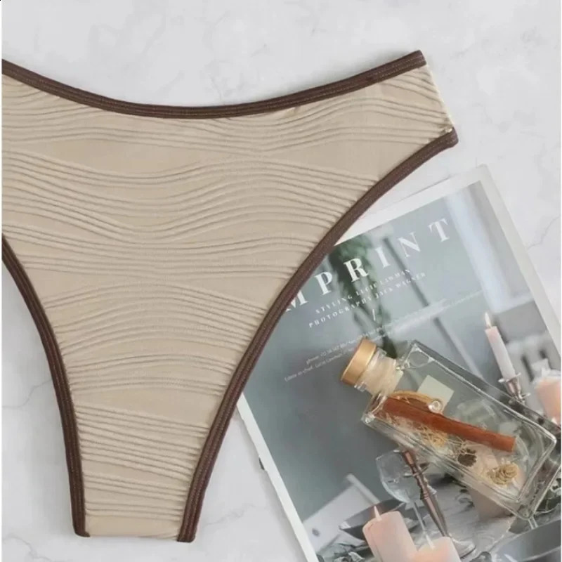 Bandeau Bikini Sexy Women Swimsuit 2025 Light Brown Black Thong Bikinis Set Swimwear Summer Biquini Bathing Suit Beach Wear 250411