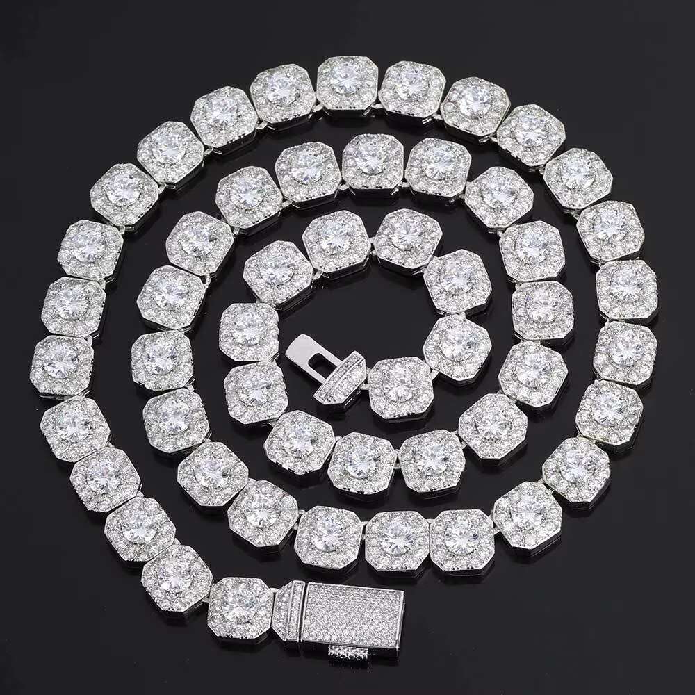 Hip Hop 925 Silver Necklace Hipster Personality Mosan Diamond Men Rock Candy Necklace Hip Hop Jewelry
