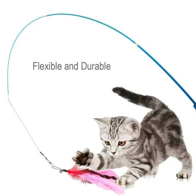12 piece pet toy set of interactive feather toys for cats with bells replaceable head teasers boring indoor cat chasing and exercise Y250412