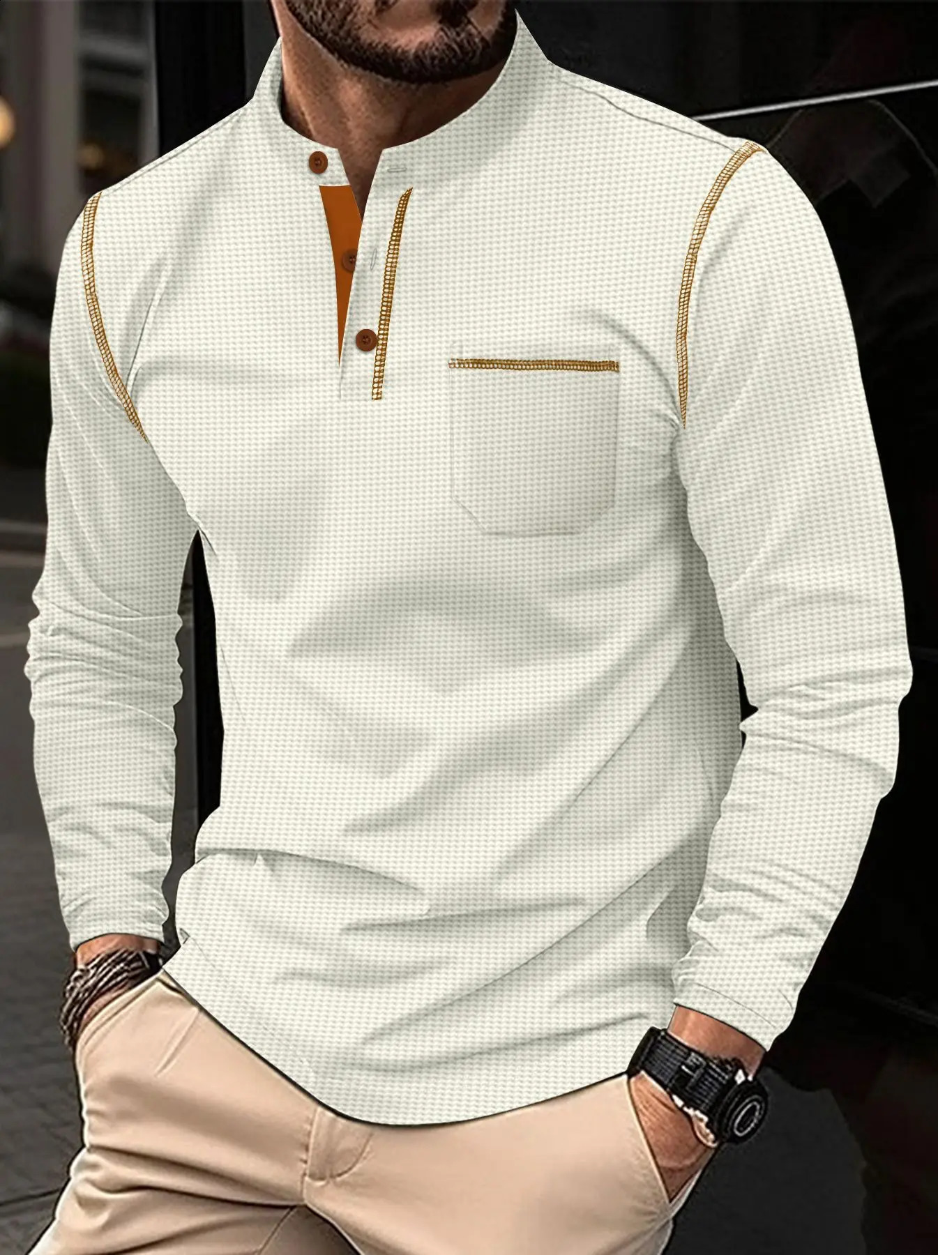 Spring And Fall -Selling Mens Henry Shirts Fabrics - Waffle T-Shirts Men Street Mens Clothing The Perfect Gift For Men 250408
