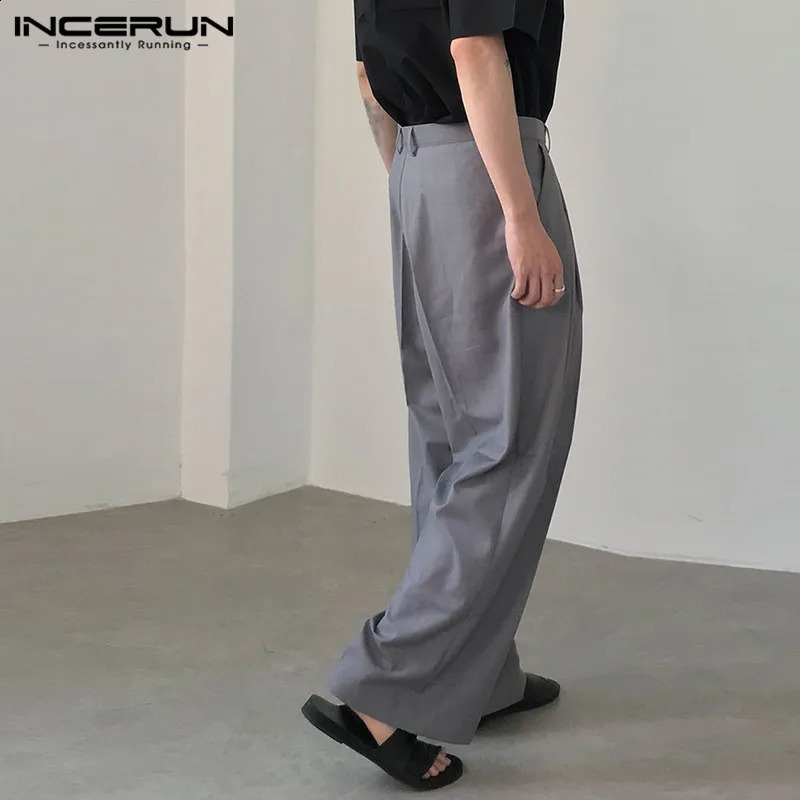 INCERUN Korean Style Mens Trousers Casual All-match Wide Leg Long Pants Fashionable Street Solid Simple Pantalons S-5XL 250409