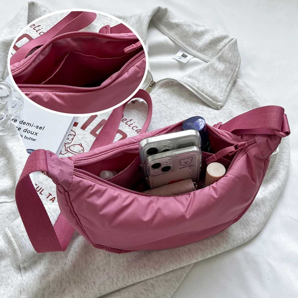 New Simple Waterproof Crossbody Bag for Women Portable Armpit Bag Large Capacity Casual Shoulder Bag Mens Light Travel Canvas Bag Shopping and HikingT