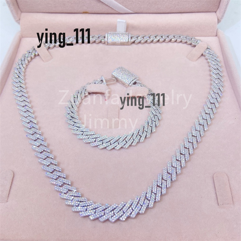 925 Sterling Silver Solid Customized Unique Design 10mm Two Row Vvs1 Moissanite Diamond Men Cuban Link Chain