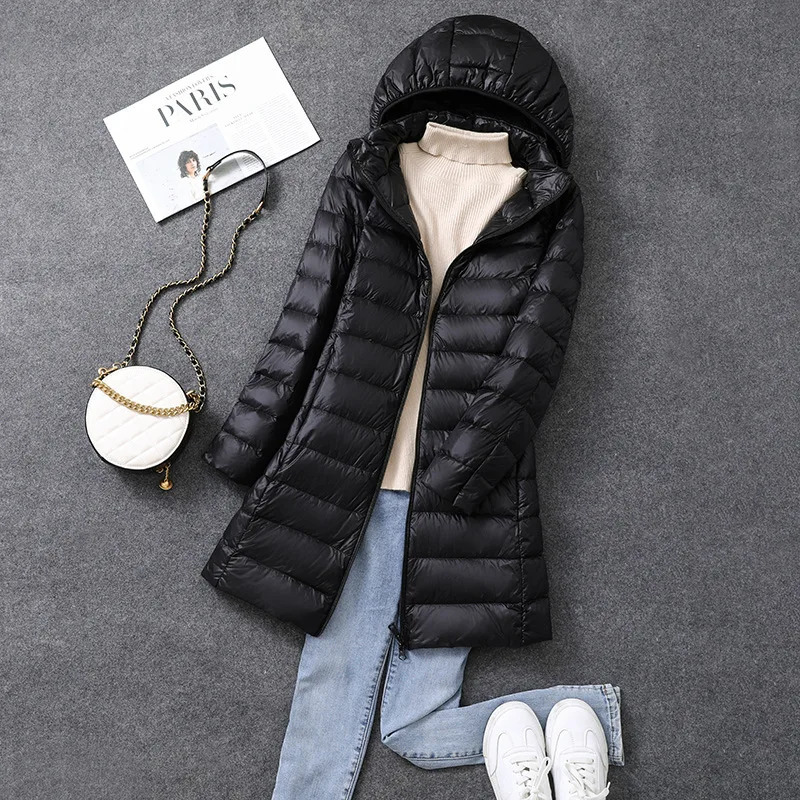 Womens Xlong Office Lady Hat Detachable Puffer Jackets Arrival Autumn Winter White Duck Down Warm Coat 251111