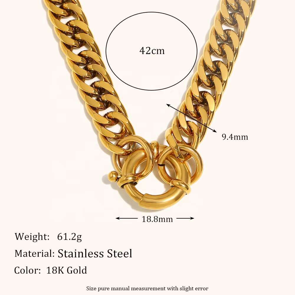 Matte Waterproof Hip Hop Stainless Steel Gold Plated Cuban Chain OT Buckle Jewelry Necklace