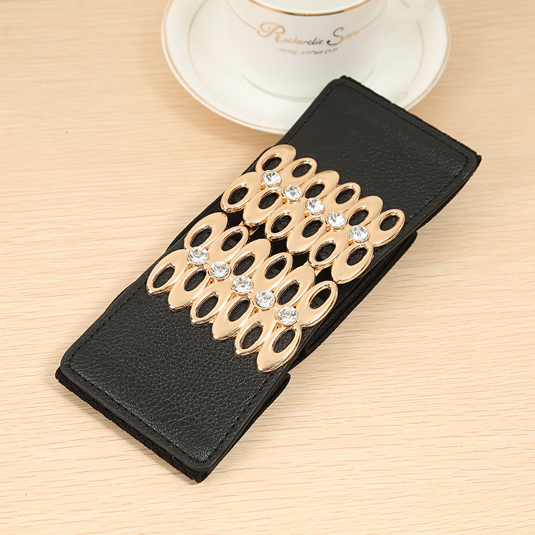 New women's buckle wide with down jacket dress sweater decoration waist elastic waistband Korean version