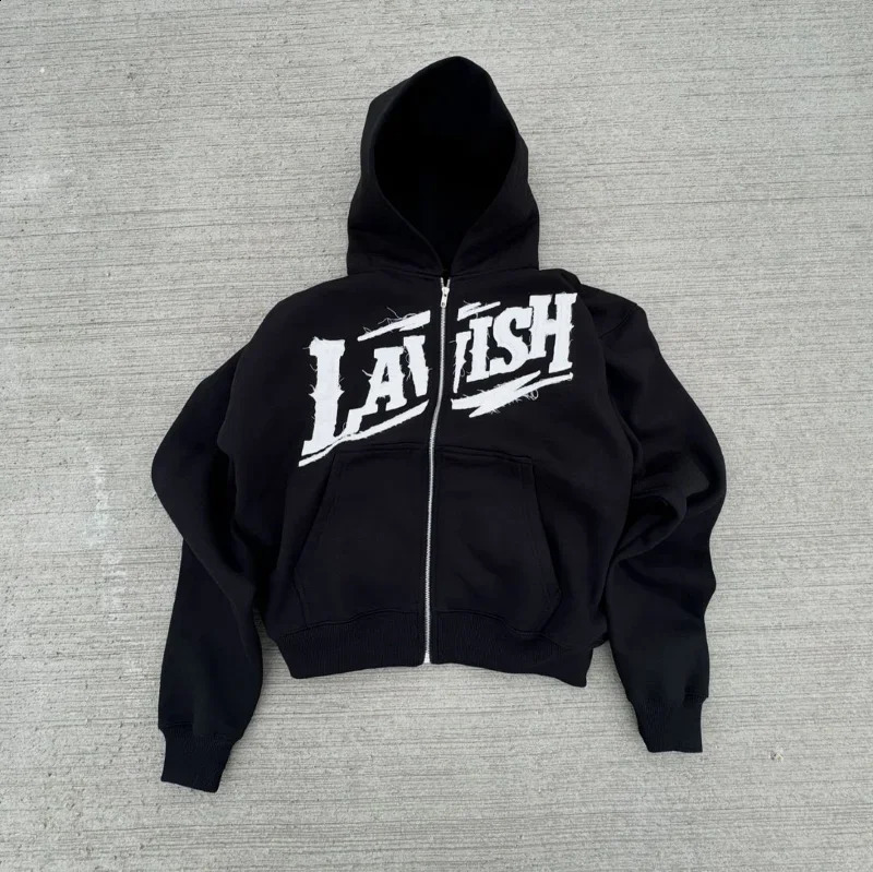 Y2K Hip Hop Retro Zipper Hoodie Letter Embroidered Hoodie Mens Street Fashion Loose Casual Sweatshirt Mens Top 250411