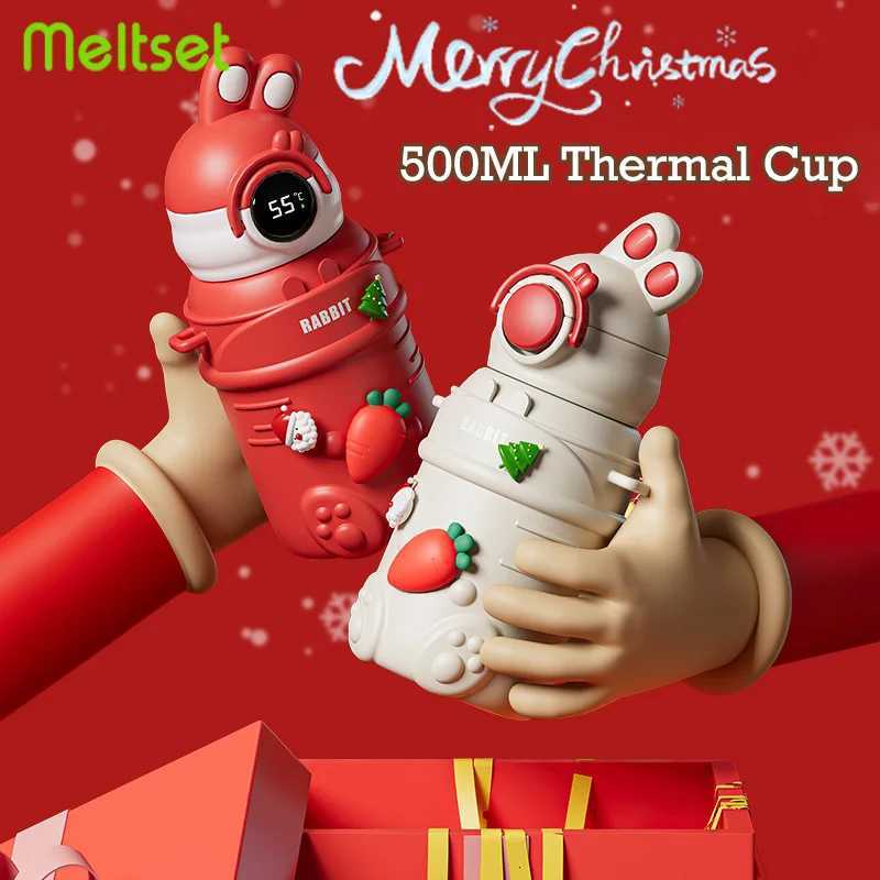Christmas 500ML Display Temperature Christmas Thermal Cup with Cup Sleeve Leak-Proof Children Straw Water Bottle Xmas Gifts Decoration Y251112