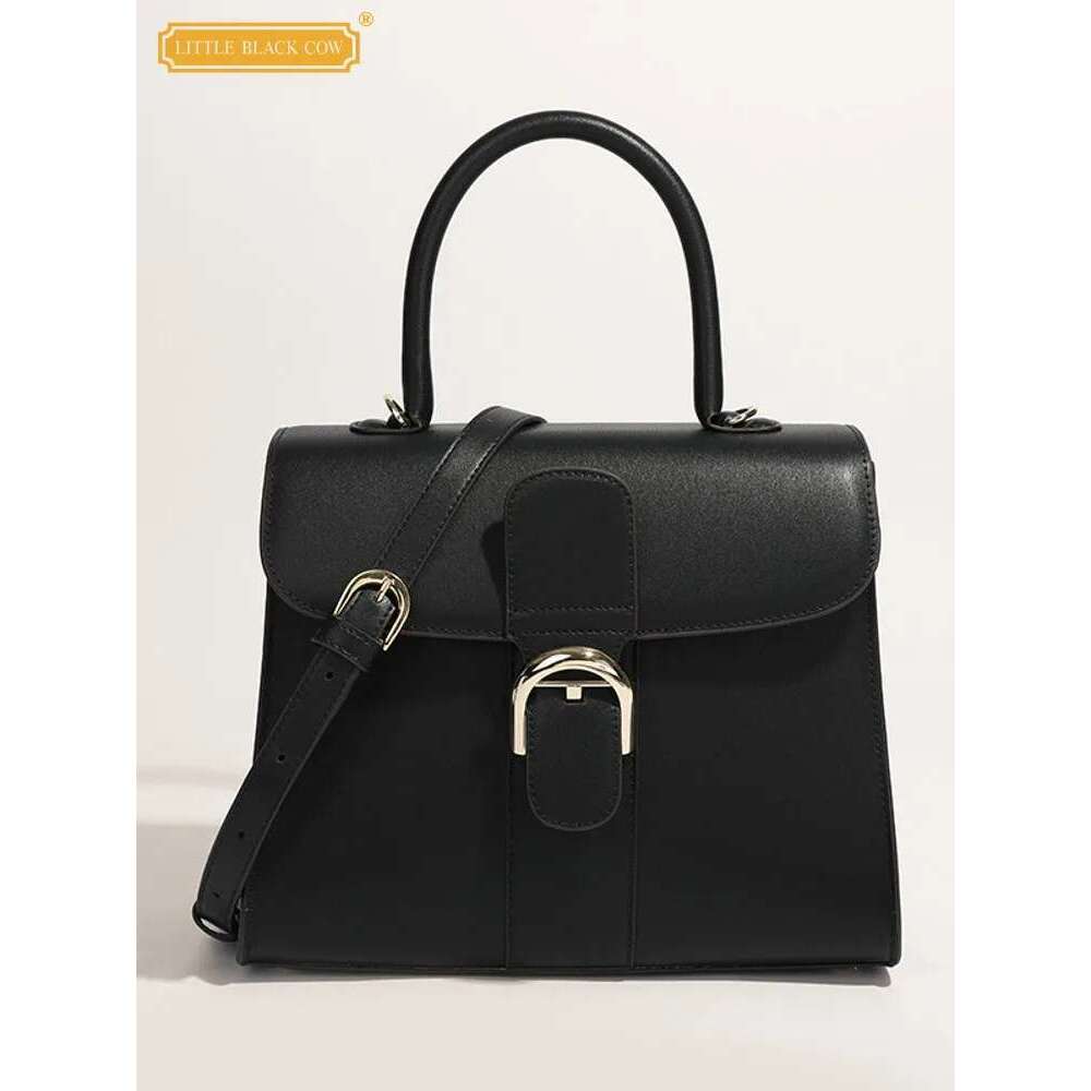 Fashion Office Ladies Work Genuine Leather Shoulder Bag Buckle Flap Totes Handbag Women Designer Cowhide Strap Crossbody Bags