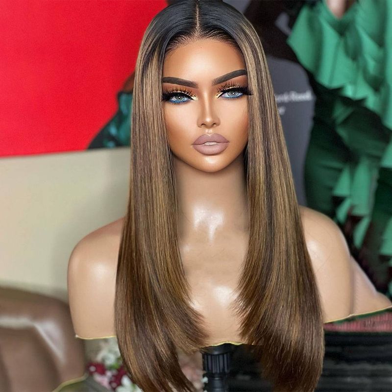100% Raw Lace Front Natural Human Wigs Unprocessed Brazilian Virgin Cuticle Aligned Hair Highlight 4/27 Glueless Wig
