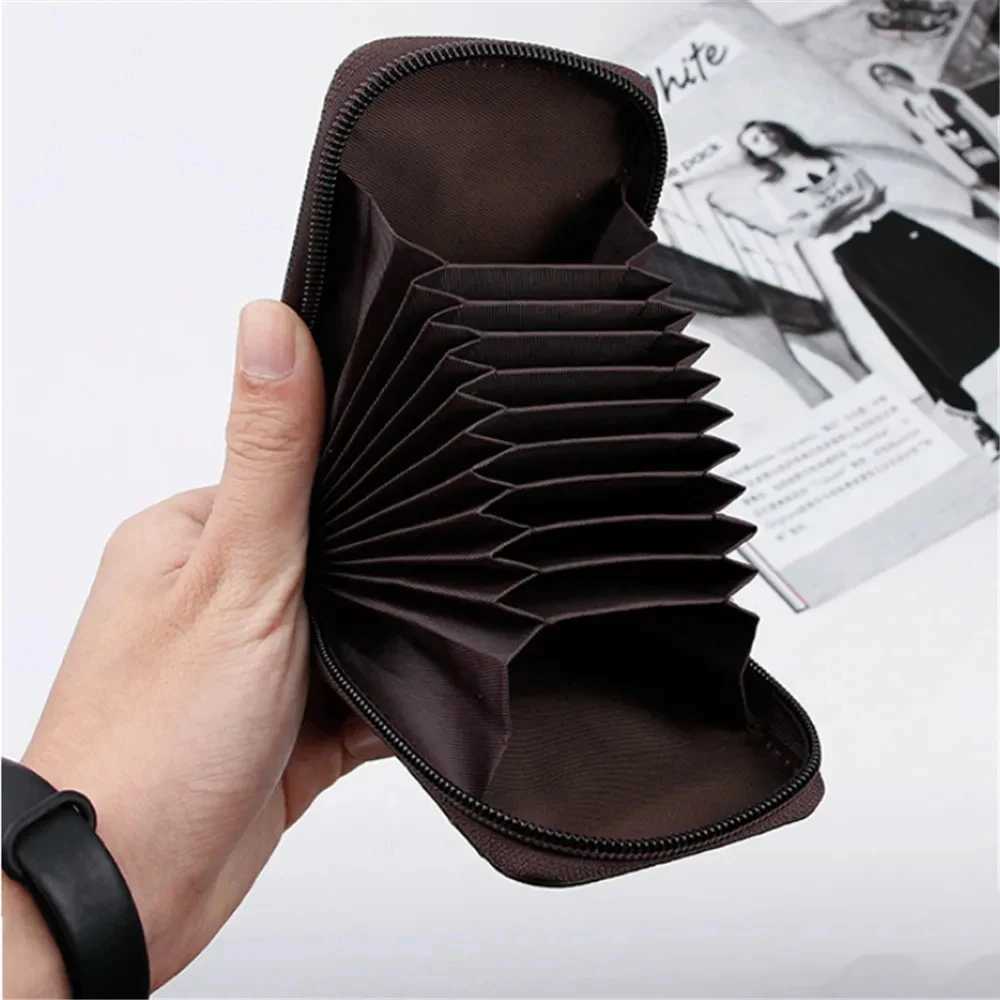 2024 New Genuine Leather Mens Wallet Card Holder RFID Blocked Zipper Money Bag Card Protection Box Pocket Wallet Z250411