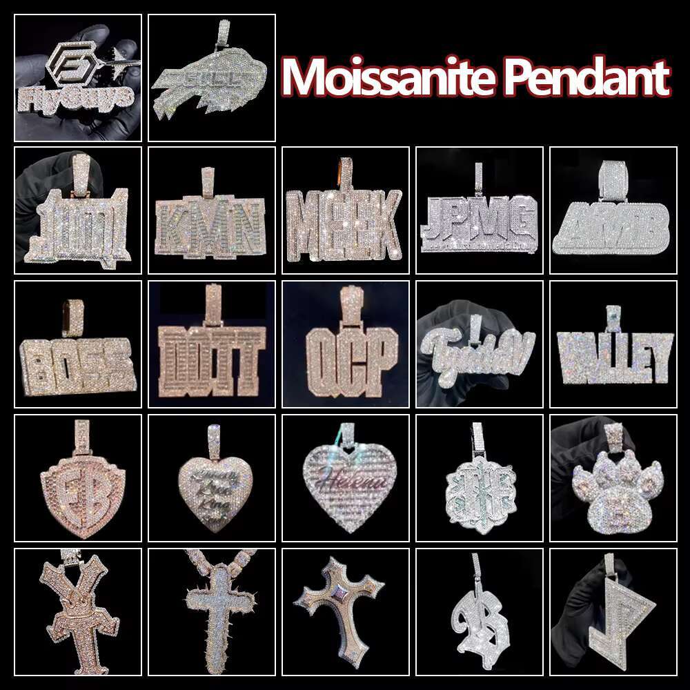 Luxury Moissanite Cross Pendant Hiphop Princess Cut Custom Chain 925 Sterling Silver Custom Moissanite Pendant