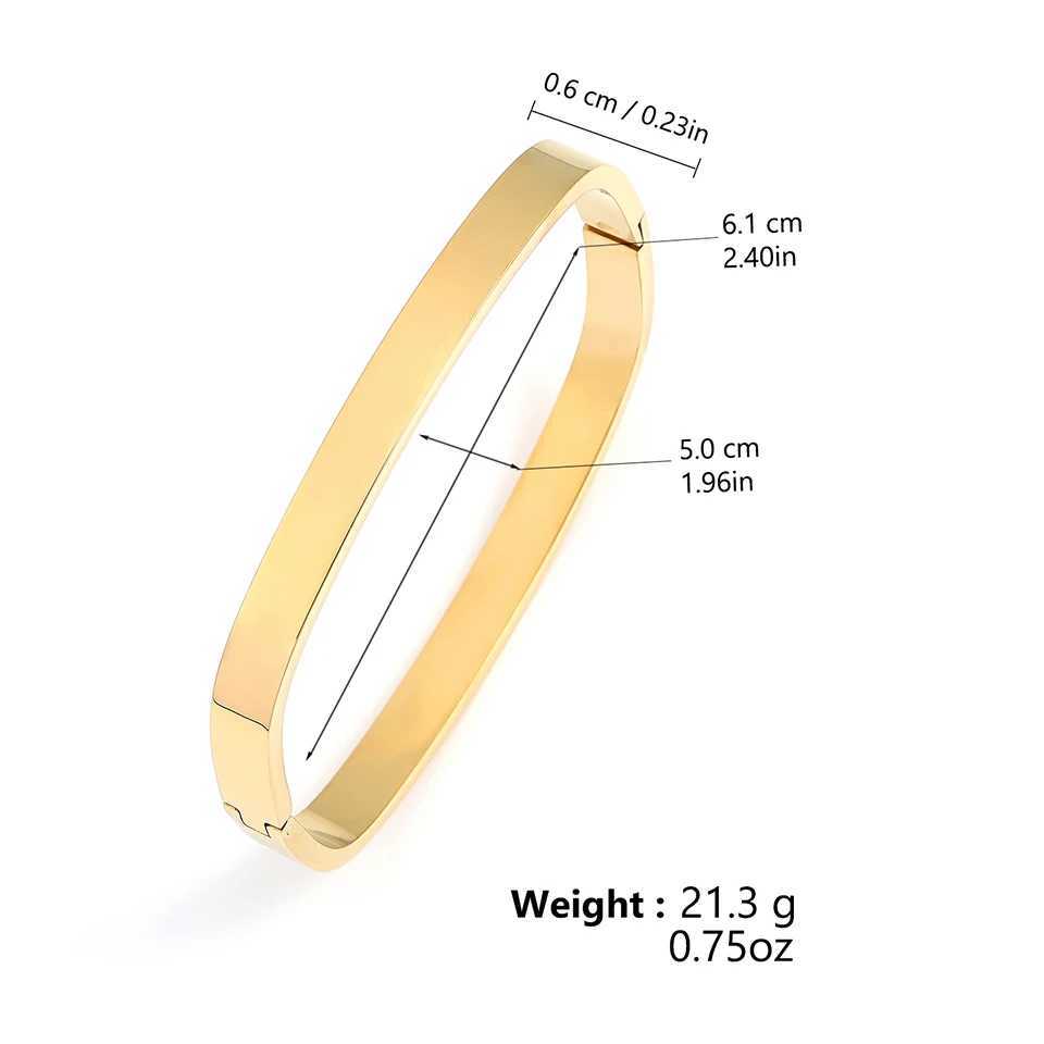 Fashion Square Ring No Inlay Polished Stainless Steel Bracelets Women Men Gold Silver Color Couple Bracelet Party Daily JewelryC250411