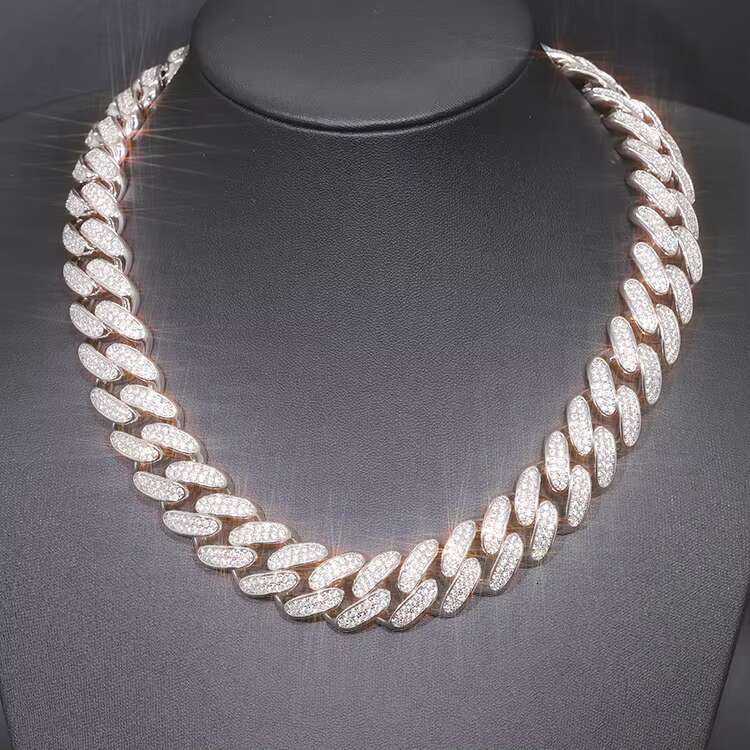 Real Silver S925 Vvs Moissanite 2Rows Cuban Chain Bracelet Necklace for Rope Mens