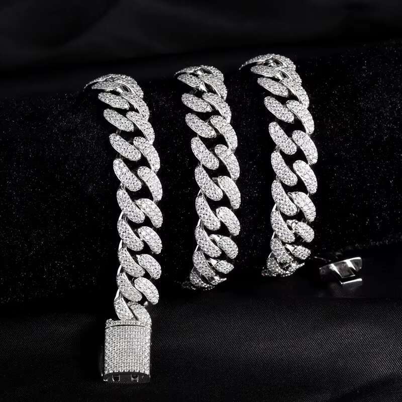 Advanced Customization 15mm Iced Out Miami Cuban Link Pass Diamond Tester VVS Moissanite Jewelry Necklace Hip Hop Cuban Chain