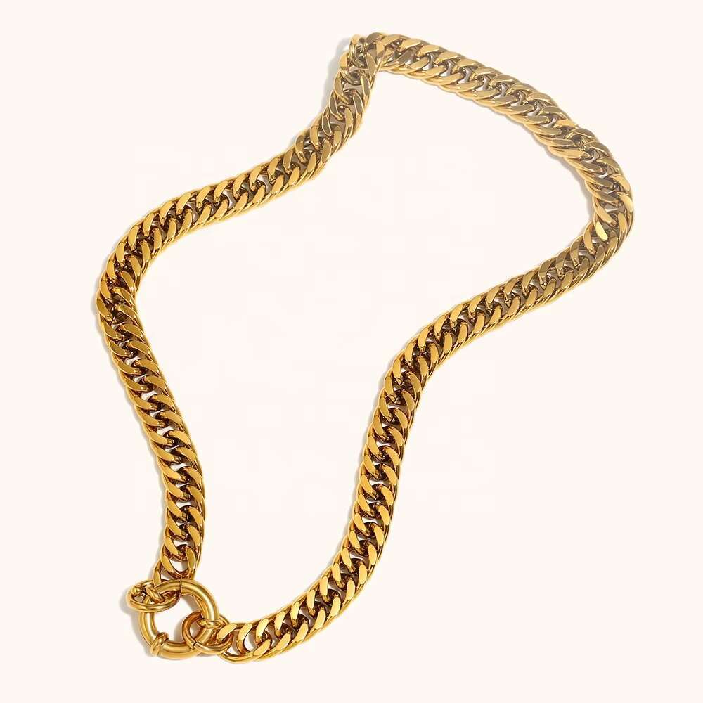 Matte Waterproof Hip Hop Stainless Steel Gold Plated Cuban Chain OT Buckle Jewelry Necklace