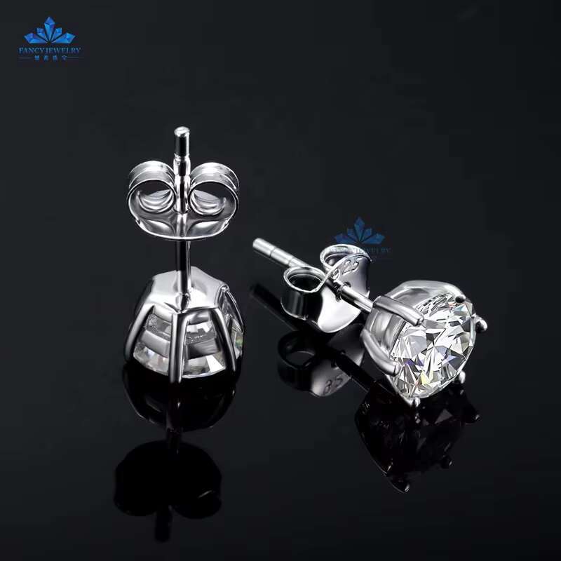 New Arrival Dropshipping Fine Moissante Jewelry Sterling Silver 925 Gold Plated GRA 1CT 6.5MM Moissanite Stud Earring