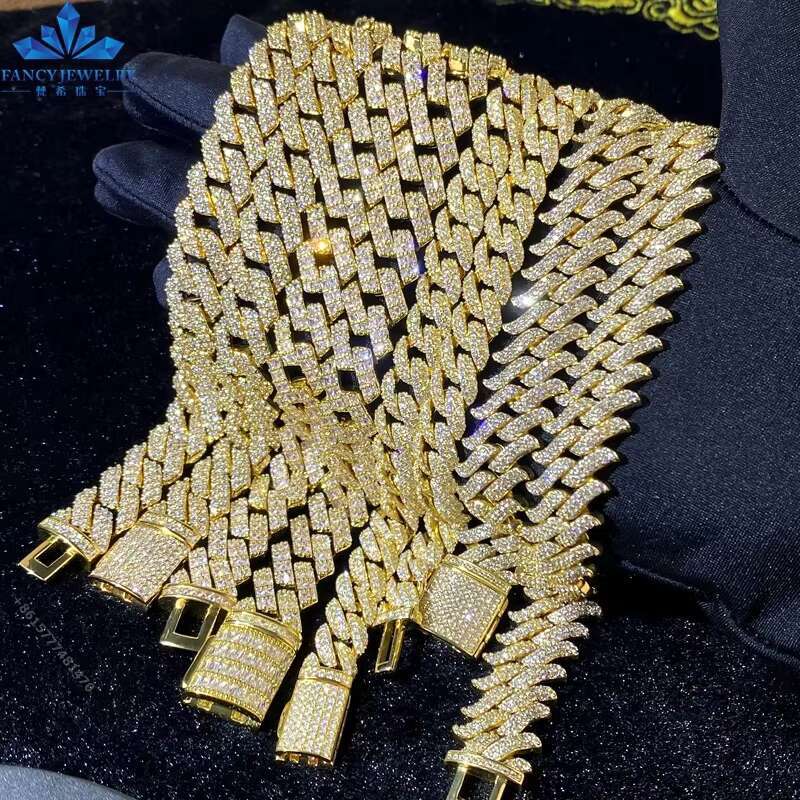 6mm-20mm Bling Iced Out Moissanite Cuban Link Chain Box Clasp Necklace Mens Hip Hop Chain Women Jewelry