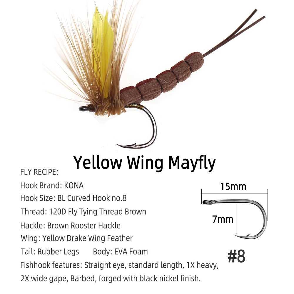 ICERIO 3PCS Yellow Wing Mayfly Foam Tail Dry Fly Trout Fishing Lure Baits Flies Z250411