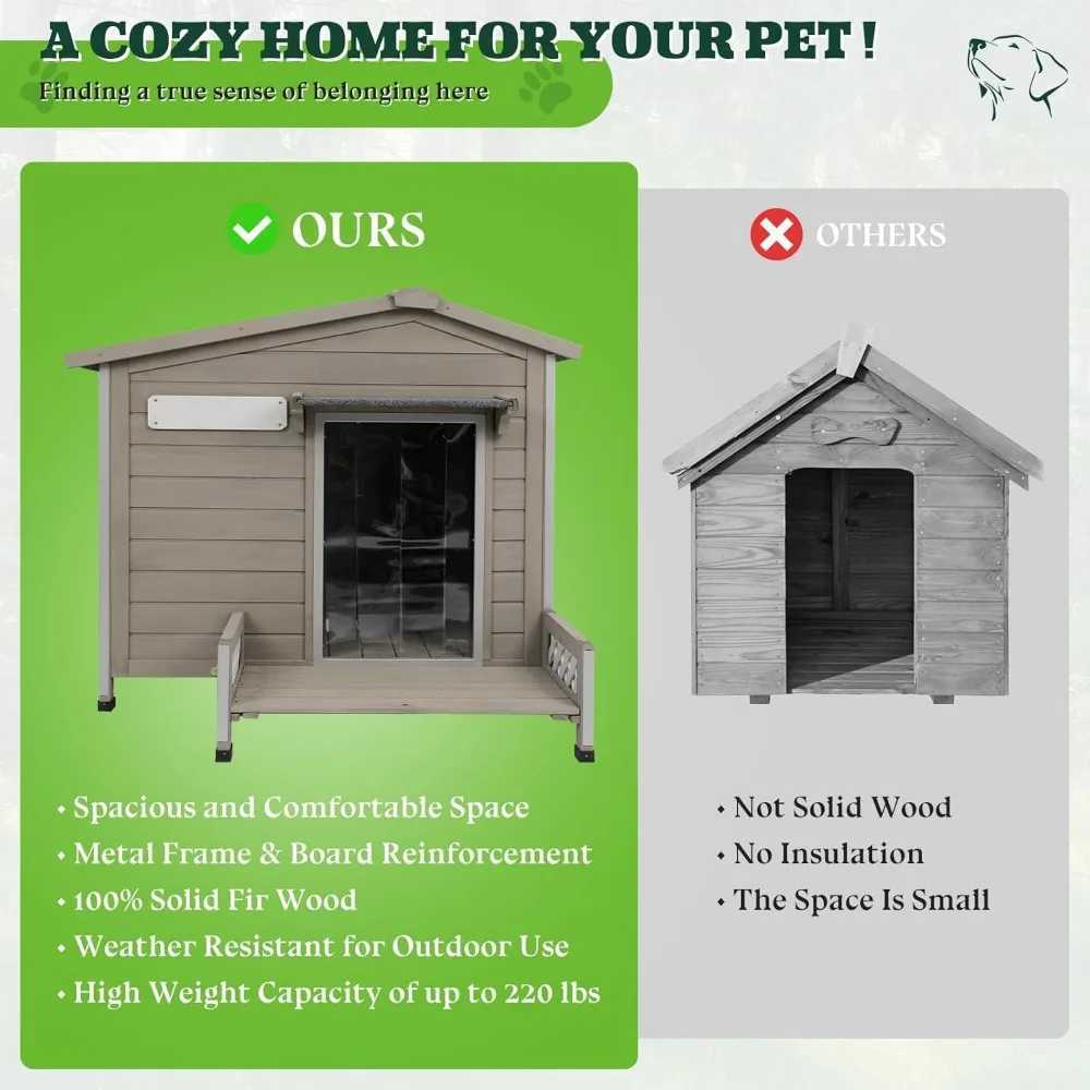 Dog house with chewable iron frame removable flooring entertainment steps and Adj outdoor weatherproof and wooden indoor dog house X250412