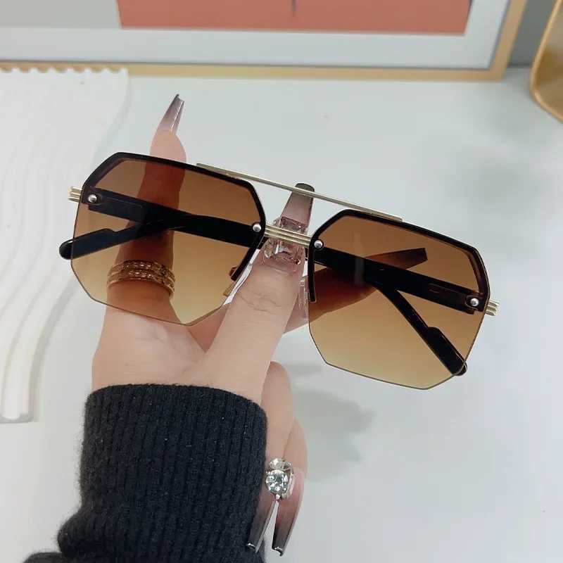 Mens Metal Sunglasses Square Half Frame Rice Nails Casual Trend Personty Retro Fashion Outdoor Sports EyeglassesC250411