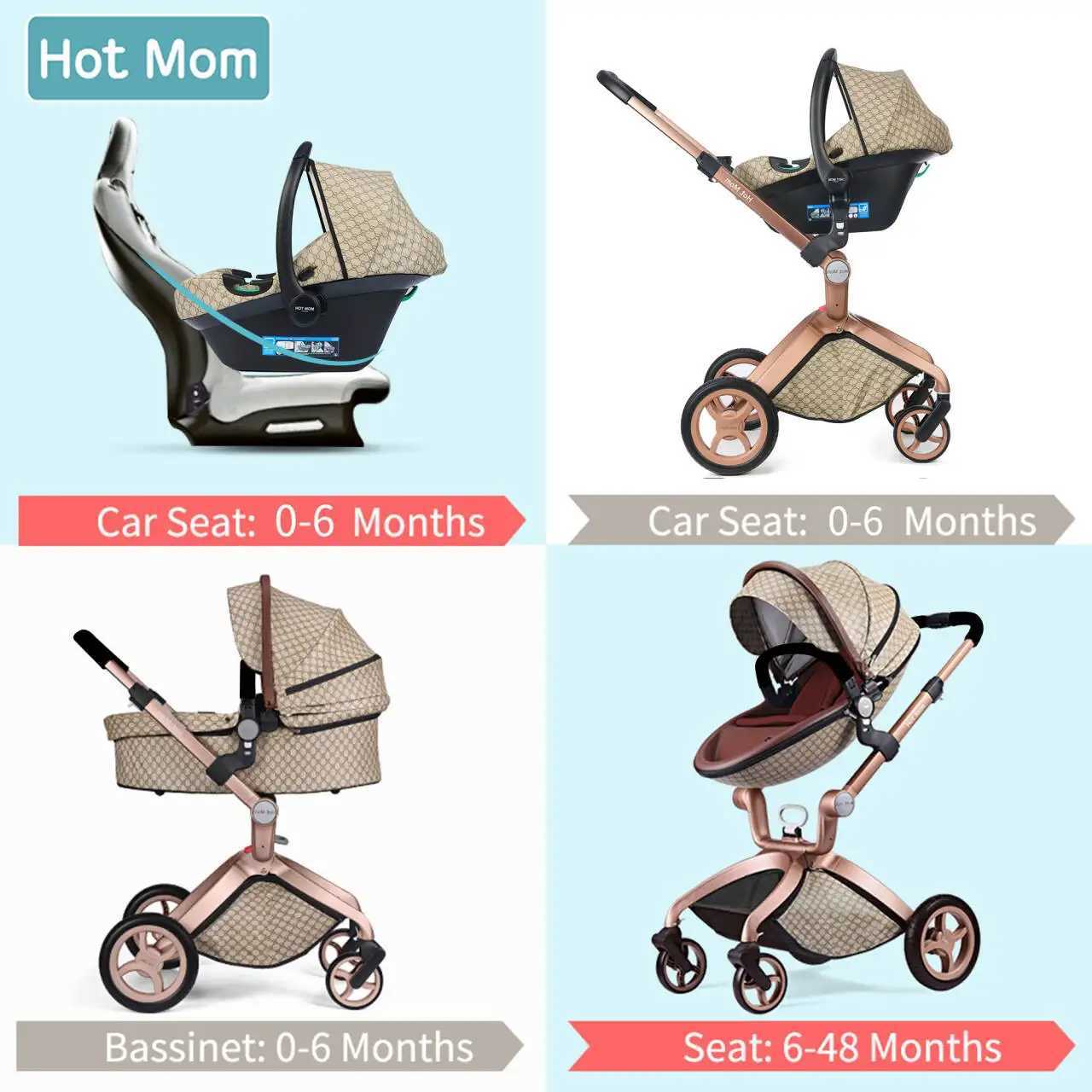 Hot mom baby stroller 3-in-1 travel system 360 rotating high landscape stroller large wheels suitable for various terrains F W250411