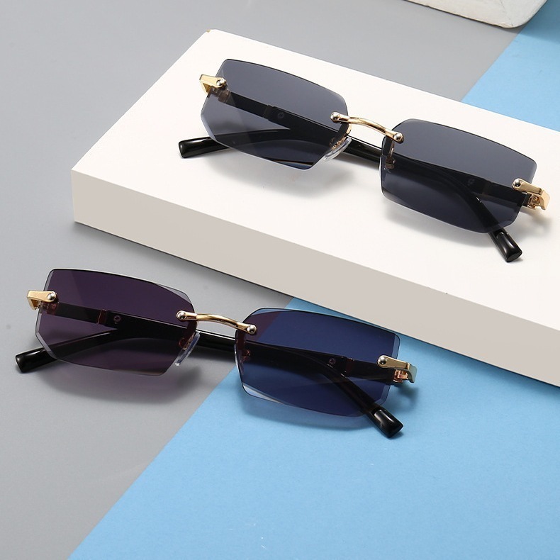 New business style men's glasses with high-end feel, cut edge frameless sunglasses, square sunglasses