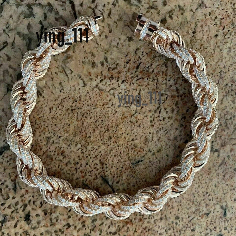 Mens 10mm Iced Out S925 Sterling Silver Link Chains Moissanite Hip Hop Rope Bracelet