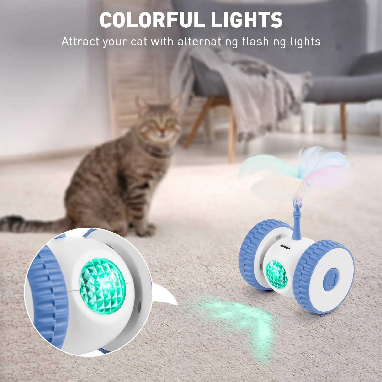 Interactive cat toys intelligent sensing automatic cat toys with colored lights and feather sticks USB rechargeable cat toys Y250412