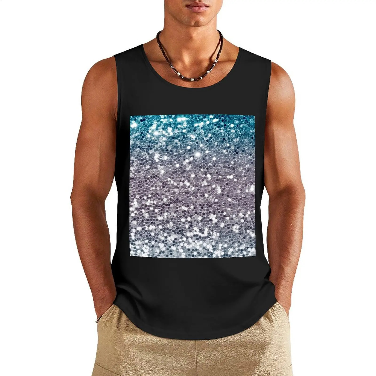 Ombre Faux Sequin PRINT ONLY - Aesthetic Pattern Tank Top Gym clothes Mens sports t-shirt 250407
