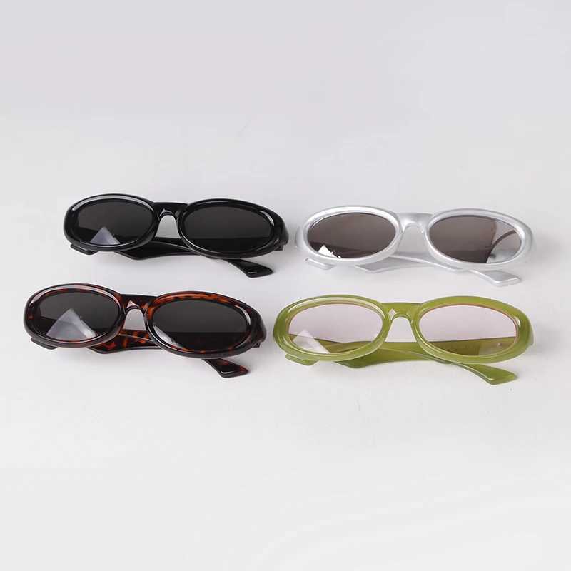 Trend Oval Rectangle Sunglasses Women Brand Cat Eye Shades Eyewear Tortoiseshell Rivets Frame Green Men Sun Glasses Female UV400 Z250411