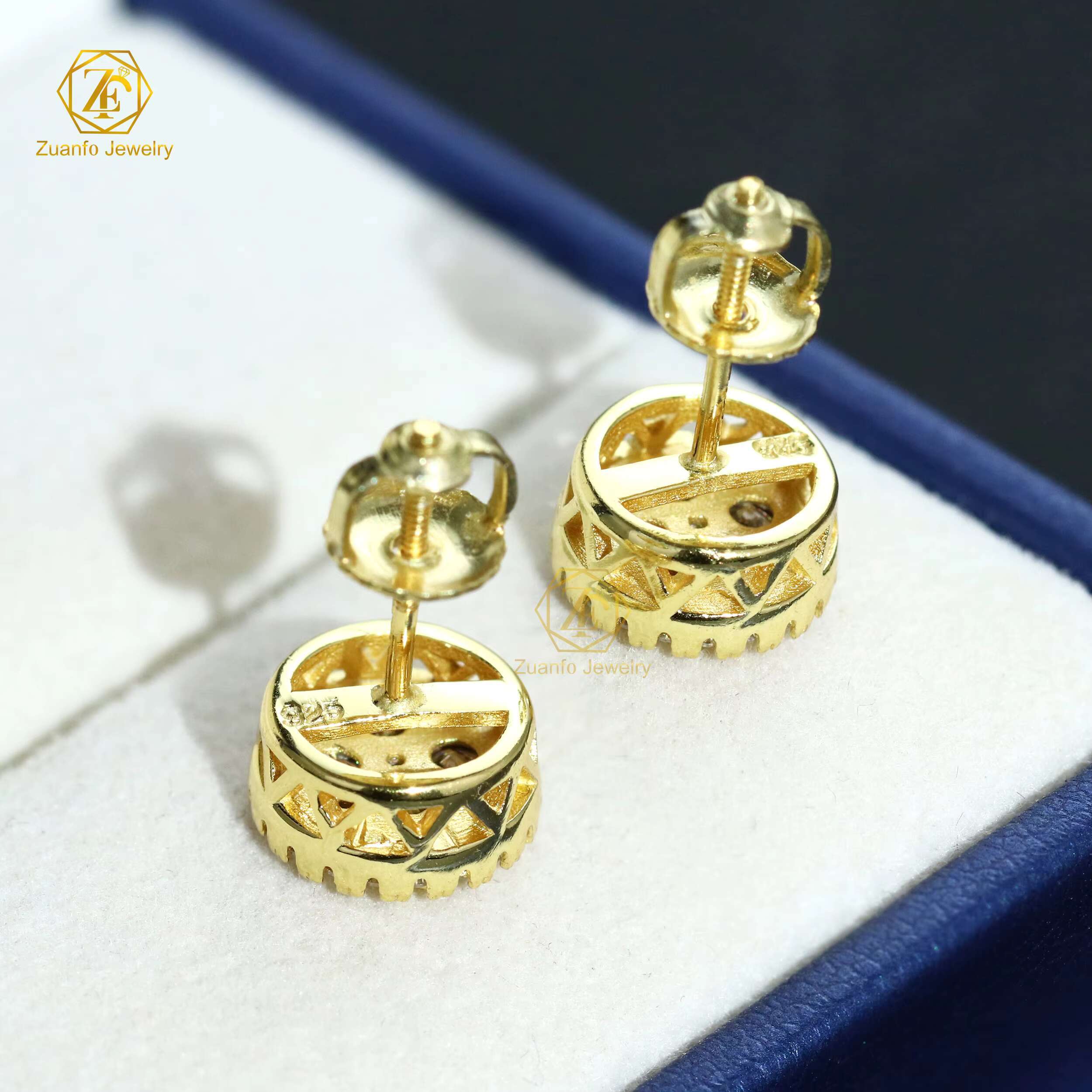 Factory Price Unisex 18K Gold Plated 925 Silver Hiphop Stud Earrings GRA Certified Moissanite Cluster Earrings Screw Back