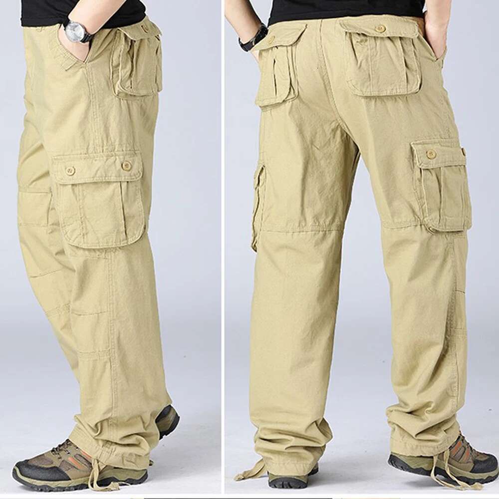 100% Cotton Tactical Cargo Men Multiple Pockets Solid Color Overalls Work Trousers Outdoor Hiking Climbing Pants Big Size