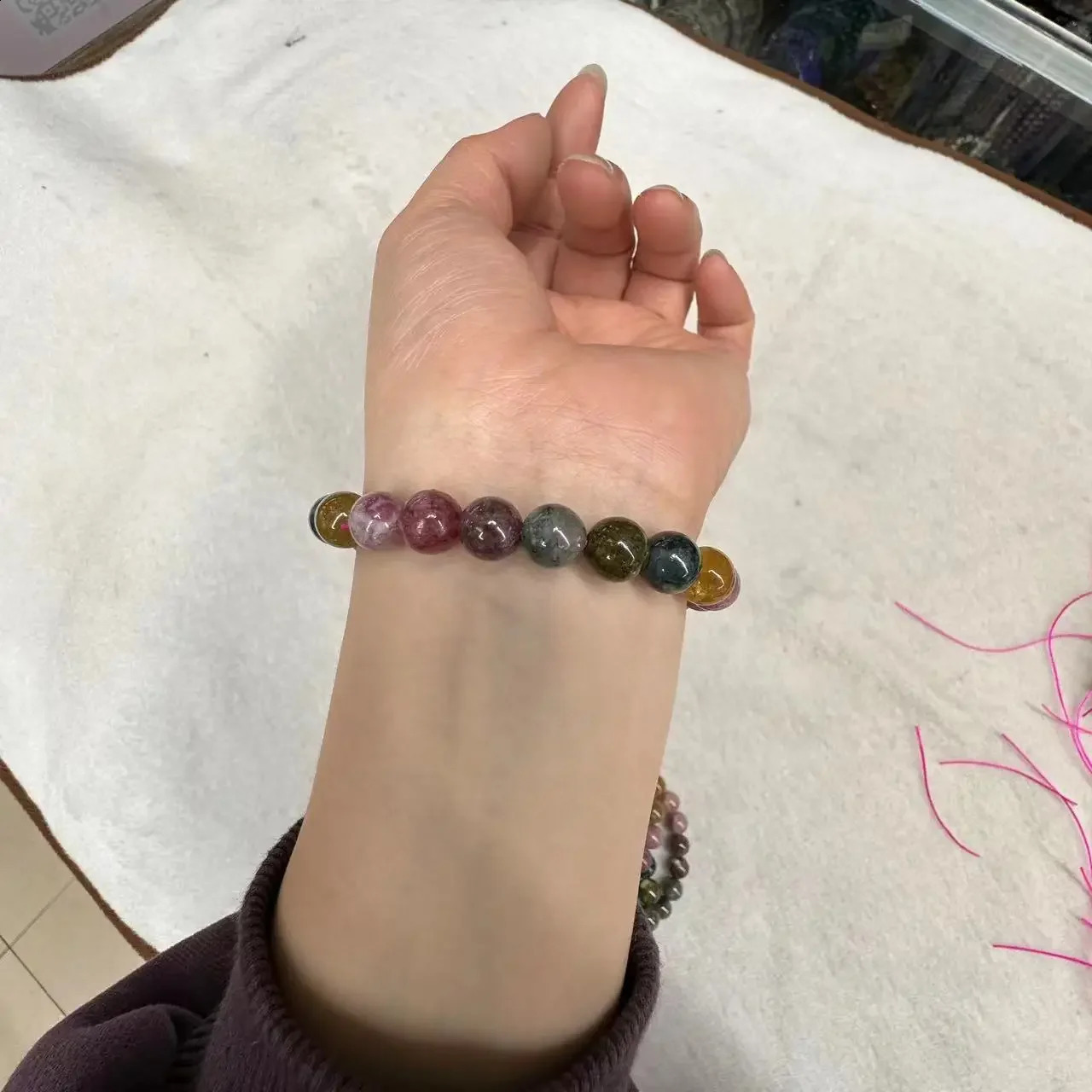Natural colored tourmaline bracelet simple energy elastic bracelet academic magnetic on-site jewelry party gift wholesale 250409