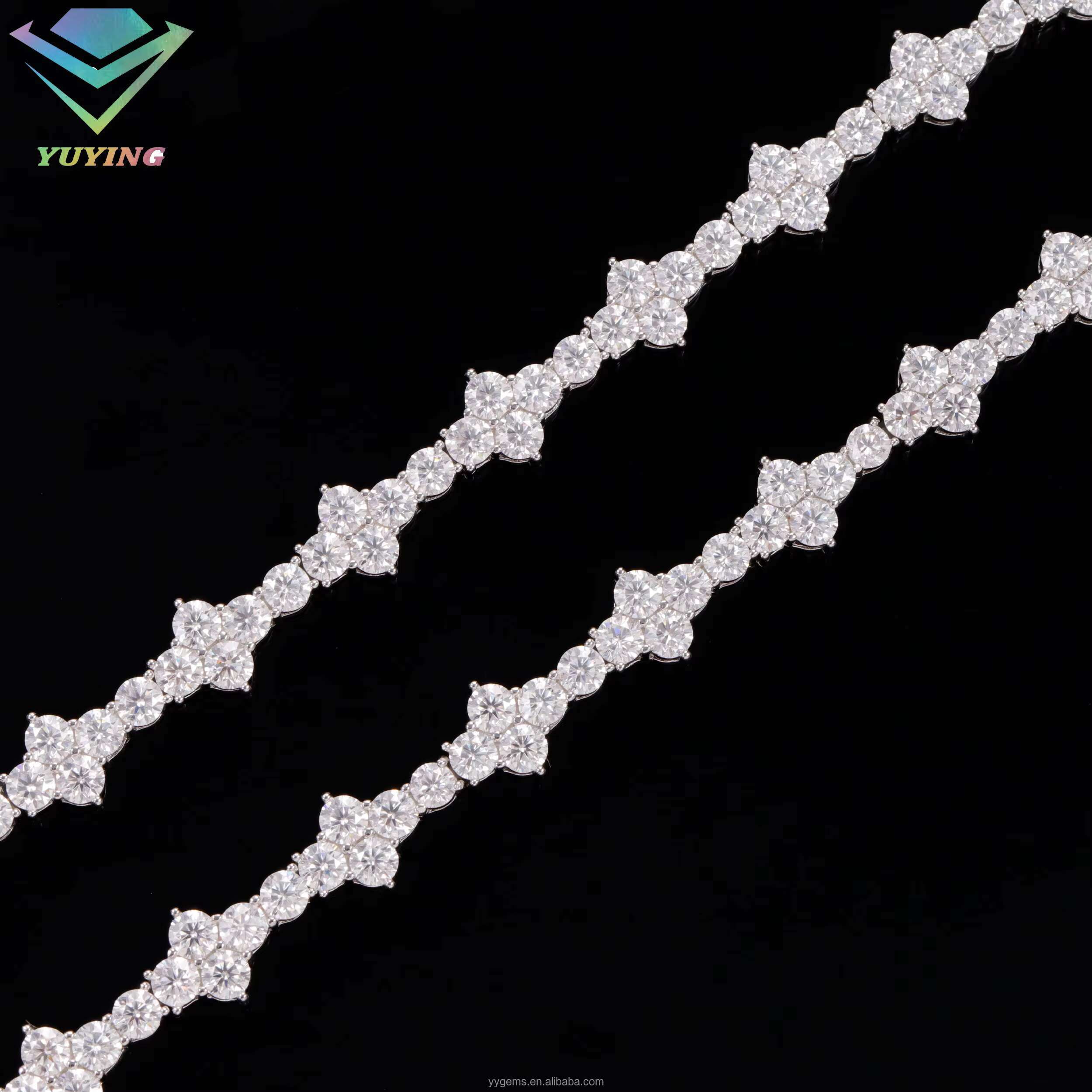 Fashion White Gold Plated 3mm VVS Moissanite Tennis Chain Silver Cross Charms Style Link Cuban Chain Hip Hop Women Men Jewelry