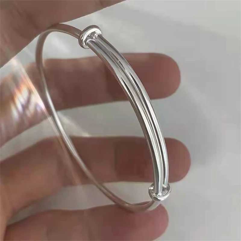 Simple Smooth Pull Geometric Adjustable Cuff Bangles Personality Silver Color Bracelets Women Jewelry Wedding PulseirasC250411