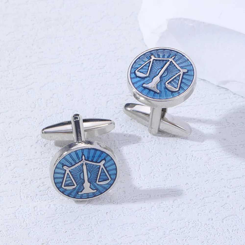 2024 Blue Paint Balance Scale Round Cufflinks Lawyer Set Mens Shirt Accessories High Quality Alloy Cufflinks Business GiftsT250412
