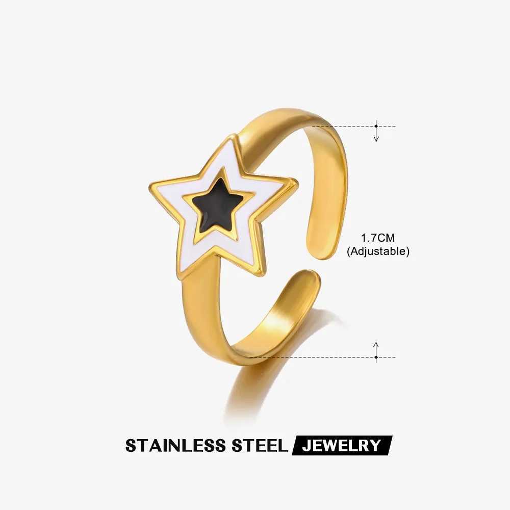 Stainless steel fashion star drip oil open ring suitable for women adjustable finger ring non fading jewelry birthday gift newXJ250412