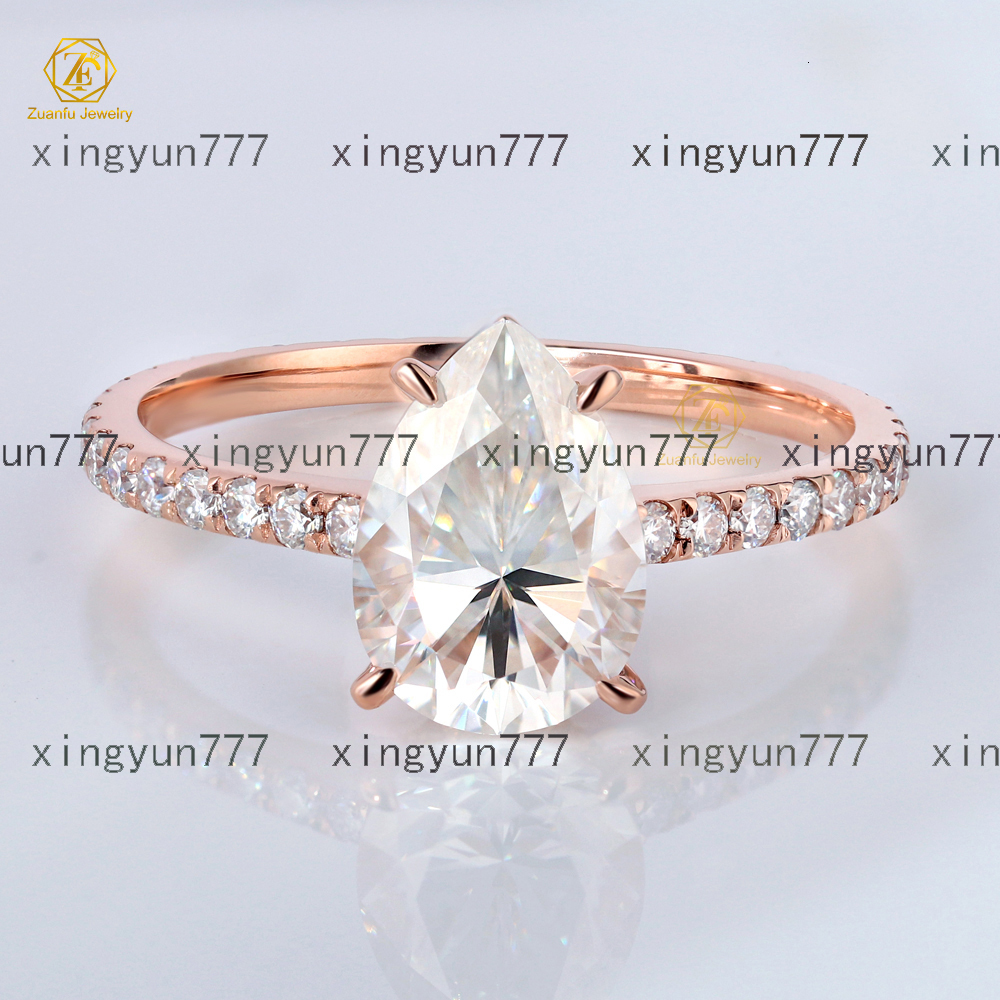 Customizable 7x10MM Pear Moissanite Ring 18K Solid Gold Wedding Engagement Fine Jewelry Moissanite Diamonds Rose Gold Explosion
