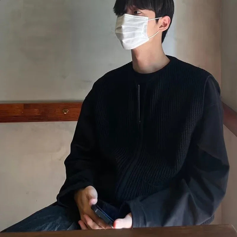 Knitted zipper cardigan vest mens sleeveless casual loose streetwear Oneck solid color jacket clothing 250411e