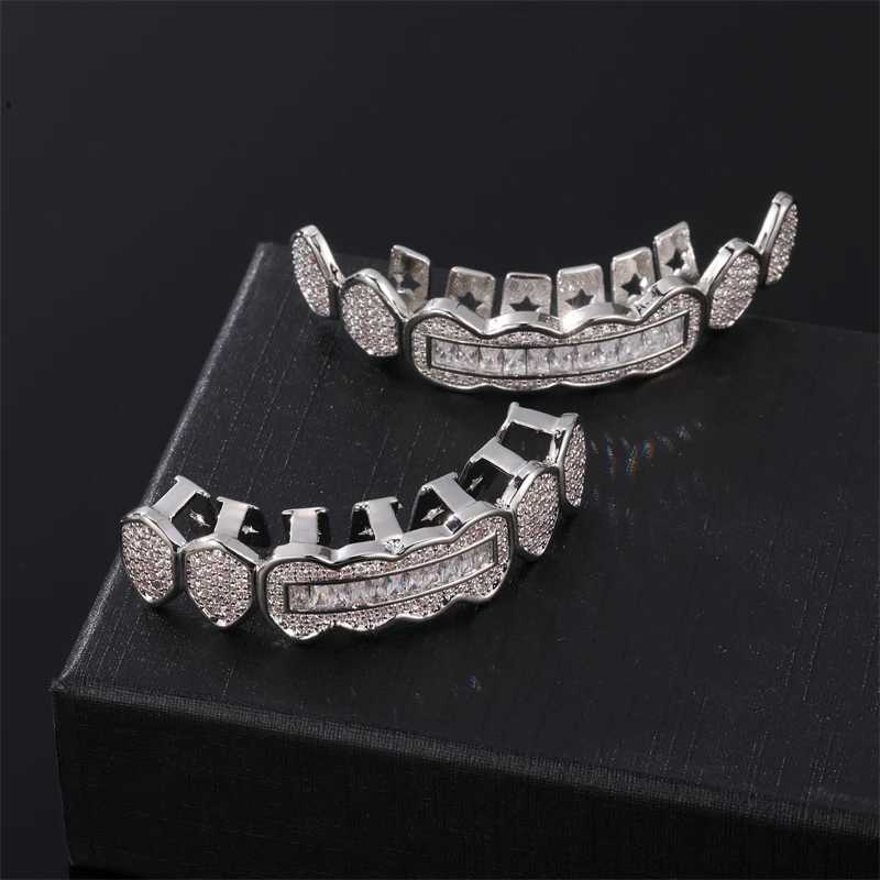 Full CZ bagels stone teeth Grillz hat cubic zirconia ice out micro paving mens and womens jewelry charming grill W250412