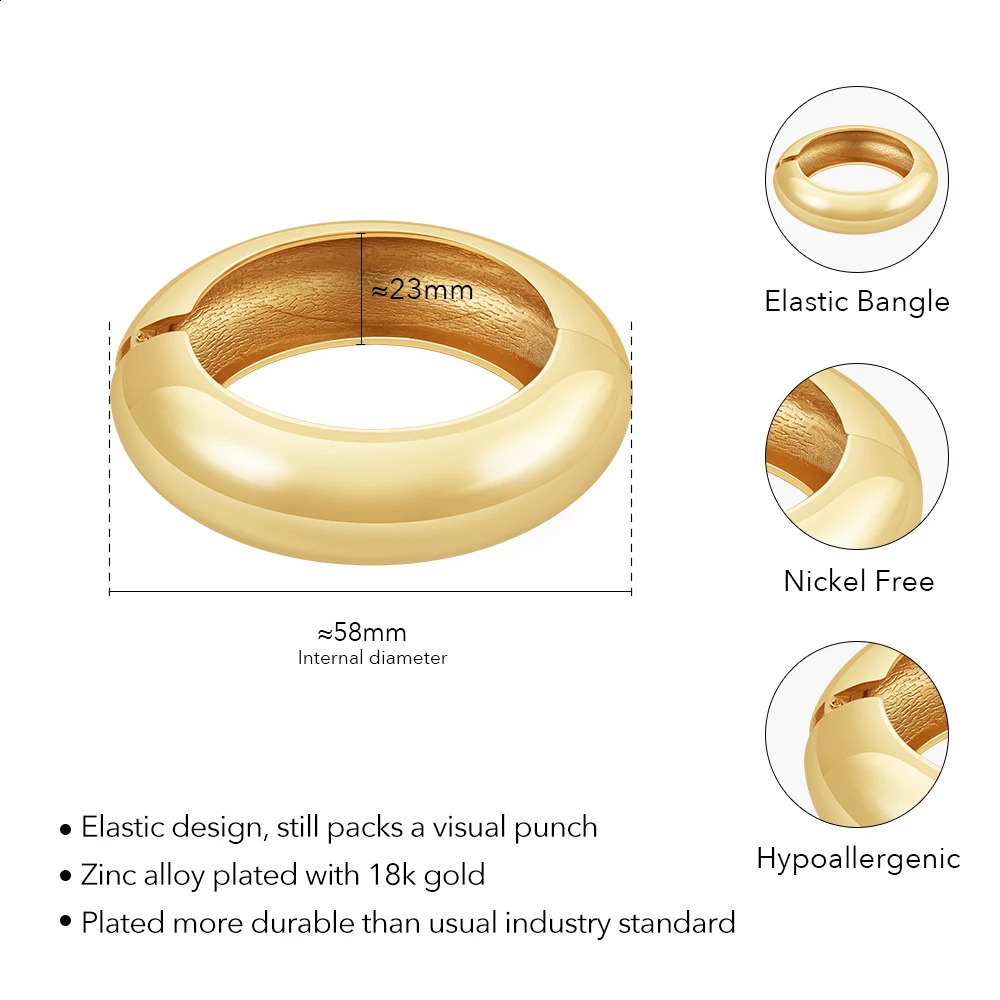 ENFASHION Pulseras Statement Curved Wide Elastic Bangle For Womens 18K Gold Plated Zinc Alloy Jewelry Cocktail B242432 B242433 250403