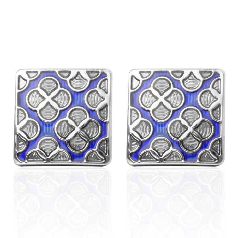 Vintage Pattern Blue Cufflinks Mens Jewelry Shirt Cufflinks Brand Cufflinks Silver Cufflinks High Quality WeddingT250412