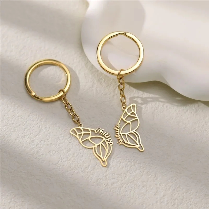 Customized Double Butterfly Keychain Friend Keychain Set Personalized Butterfly Wing Car Keychain 250409
