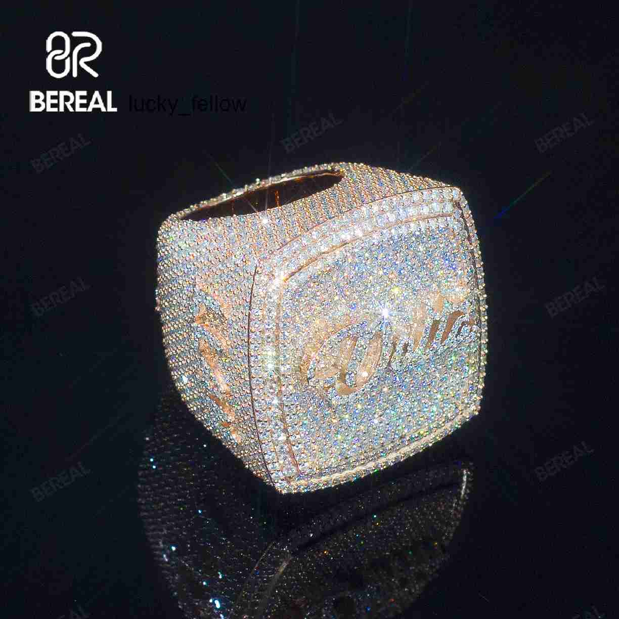 Custom Letter Vvs Iced Out Moissanite Hip Hop Ring Pass Diamond Test 925 Silver 18K Rose Gold Plated Fine Jewelry for Men
