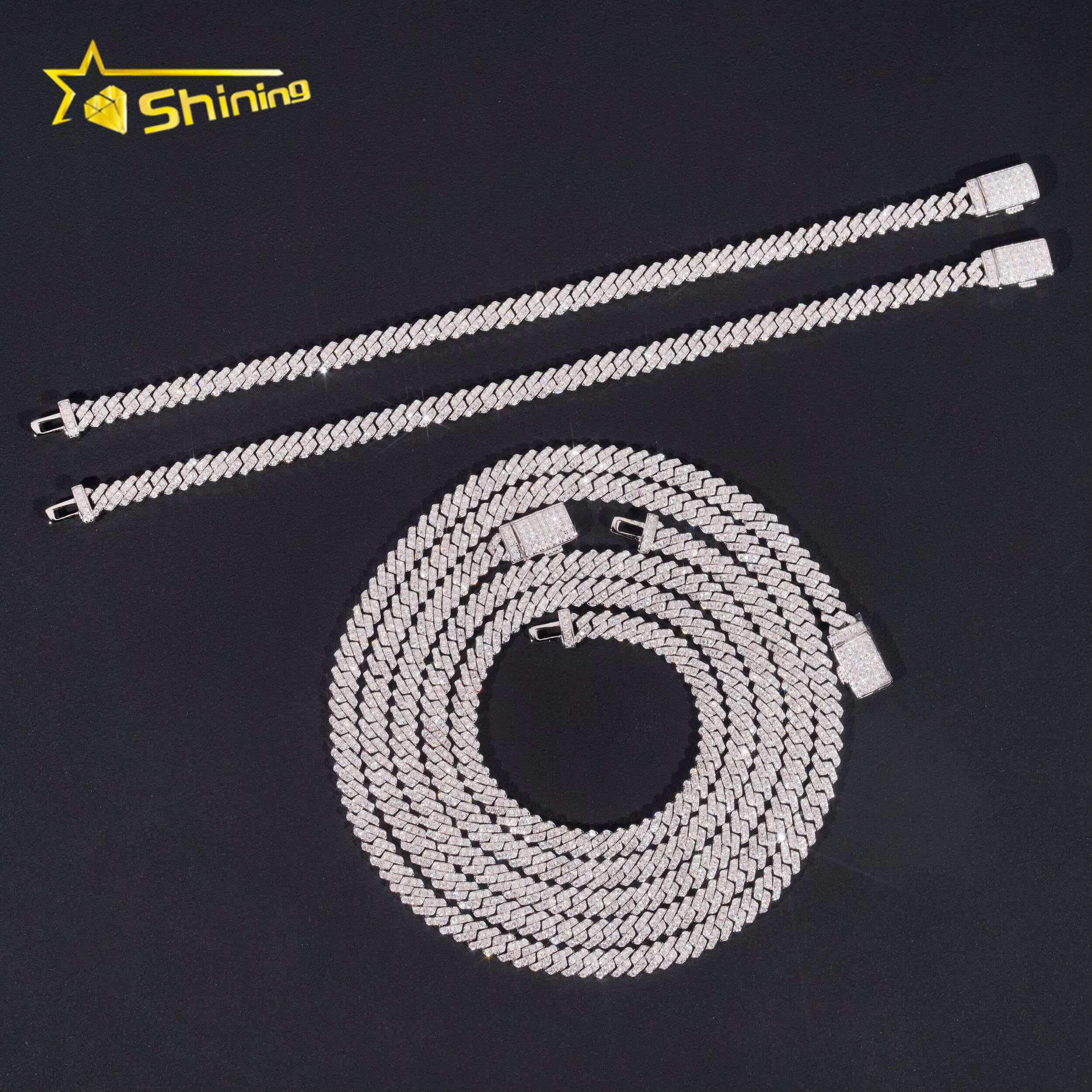 RTS 5mm Row Moissanite Pass Tester Sier Plated Cuban Chain Boutique Jewelry